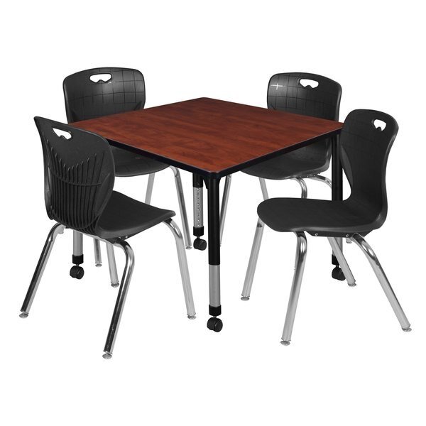 Tables > Height Adjustable > Square Mobile Table & Chair Sets, 36 W X 36 L X 23-34 H, Cherry, Regency, Mfr#: TB3636CHAPCBK40BK